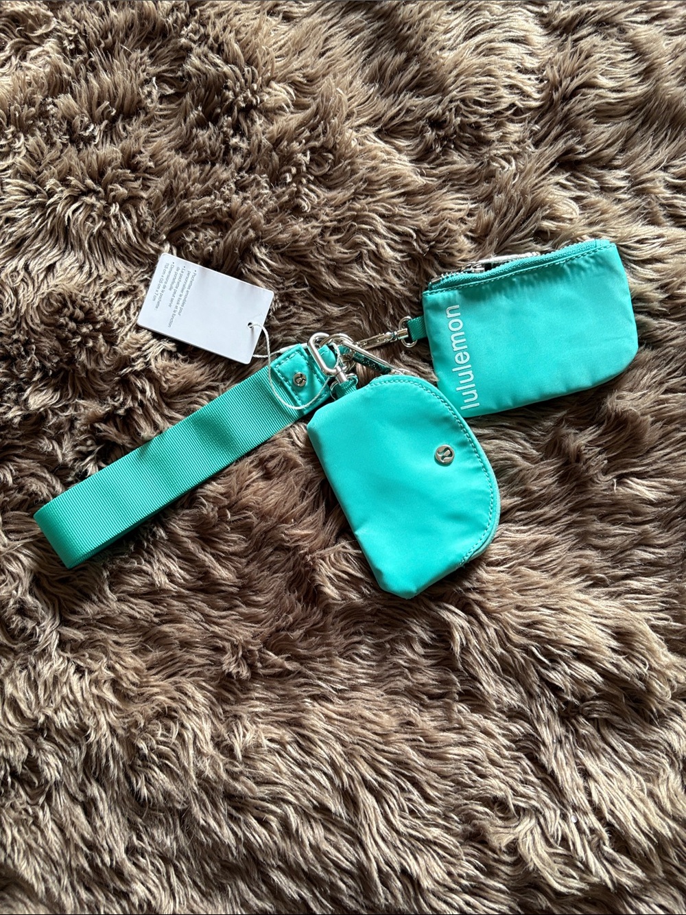 lululemon athletica turquoise keychain pouch set